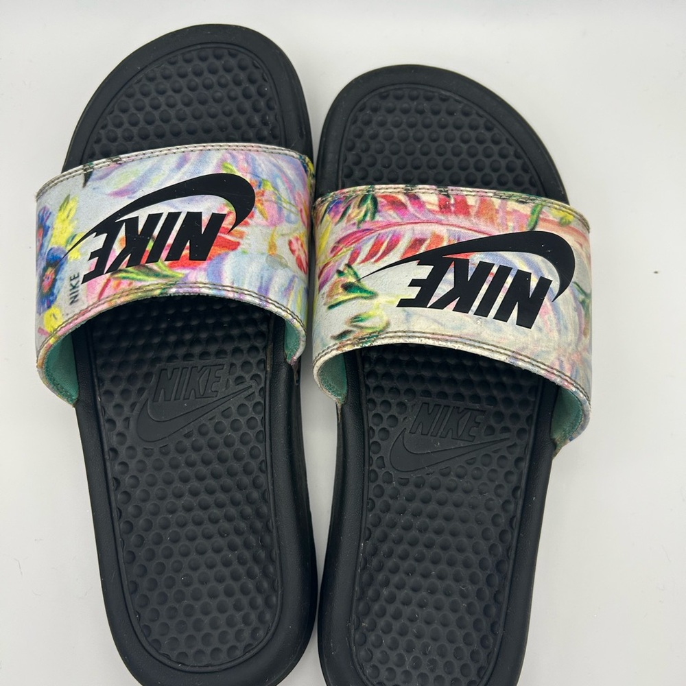 Nike Black Footbed Slides with Multicolor Floral Strap